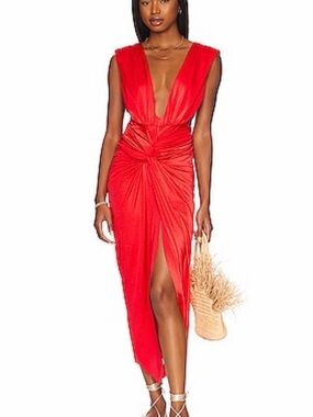NWT Baobab Collection x REVOLVE Red/Coral Plunging Knot-Front Maxi Dress SZ XS